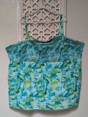 NWT Lane Bryant plus size 26/28 blouse green blue watercolor smocked 100% cotton
